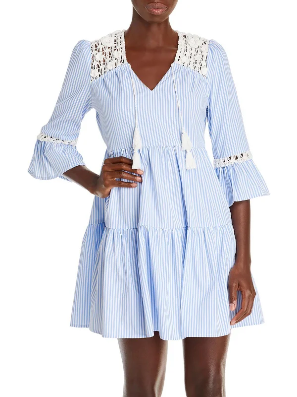 One Day Only – Huge Savings!Womens Crochet Stripe Mini Dress