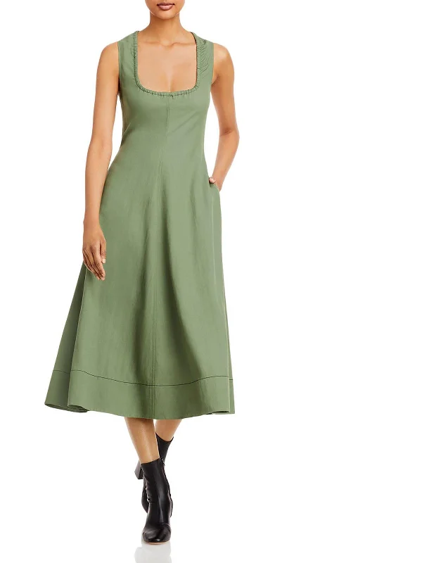 Save Money, Shop Happy!Womens Drawstring Neck Tea Length Midi Dress