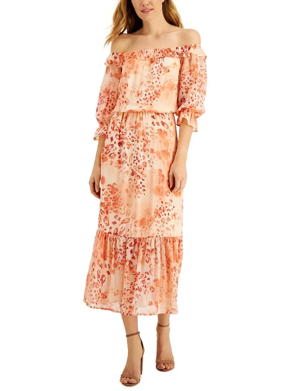 Best Price of the Season!Womens Metallic Off-the-Shoulder Midi Dress