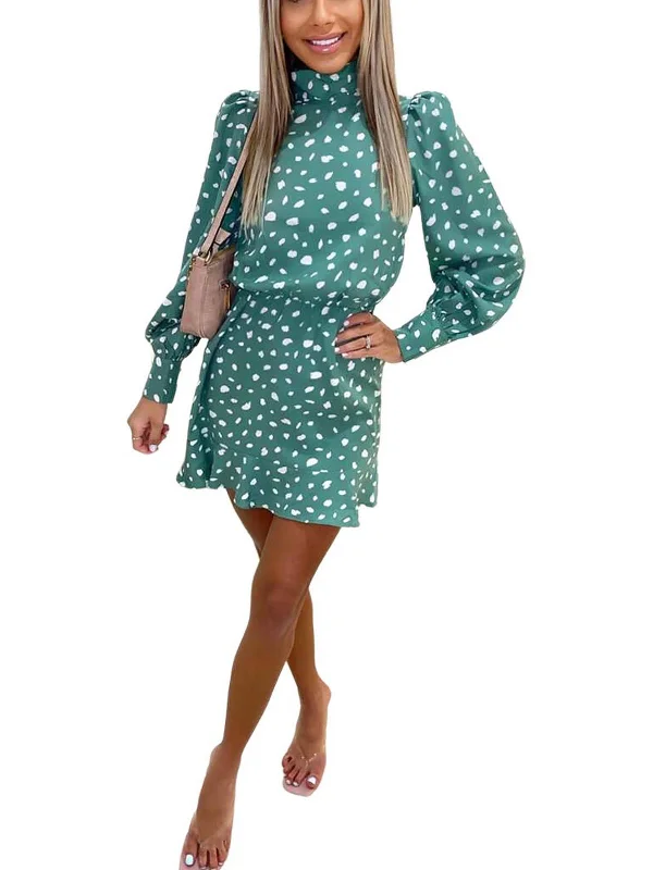 Score Huge Discounts Today!Womens Printed High Neck Mini Dress