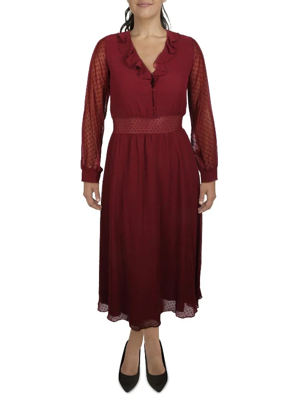 Unlock Huge Savings Now!Womens Ruffled Mid-Calf Midi Dress
