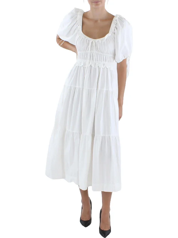 Shop More, Spend Less!Womens Ruffled Trim Calf Midi Dress