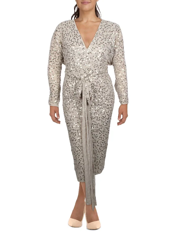 Your Exclusive Offer Awaits!Womens Sequined Belted Midi Dress