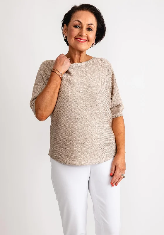 Shop More, Spend Less!Bianca Olinde Short Sleeve Knitted Jumper, Gold Metallic