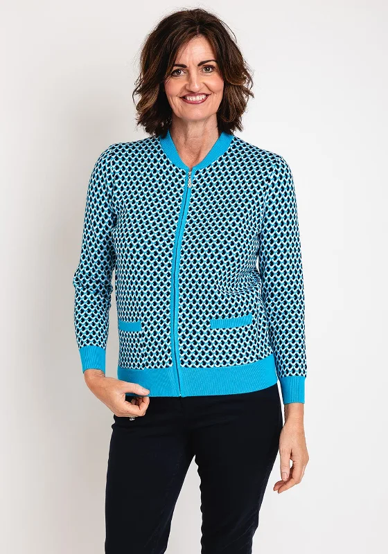Crazy Discounts Inside!Castle of Ireland Zip Up Print Cardigan, Blue Lagoon