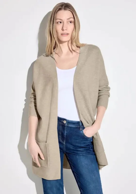 Limited-Time Price Drop!Cecil Ribbed Open Long Cardigan, Boulder Beige