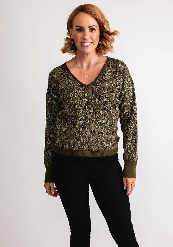 Your Exclusive Offer Awaits!Eva Kayan Jacquard V Neck Jumper, Green
