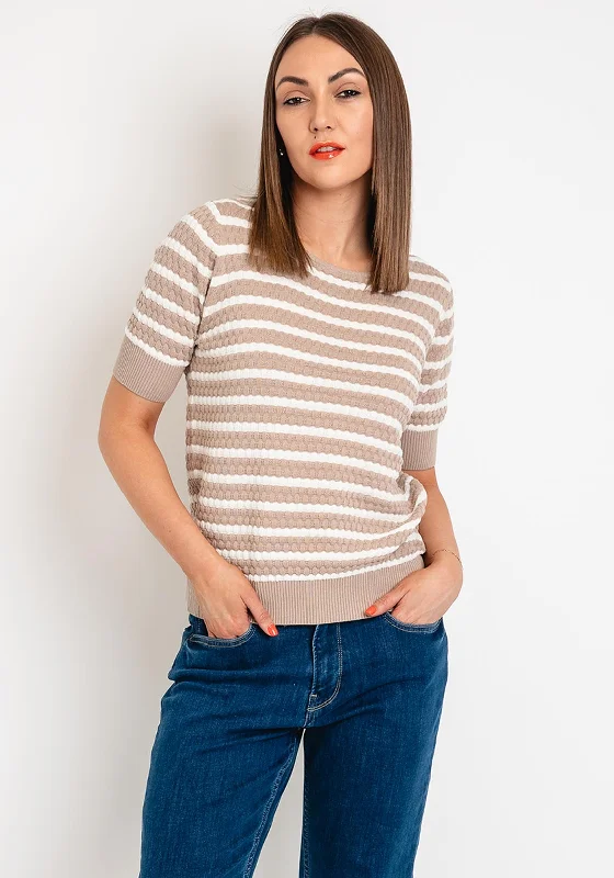 Every Deal is a Steal!Freequent Dodo Striped Short Sleeve Knit Sweater, Tofu