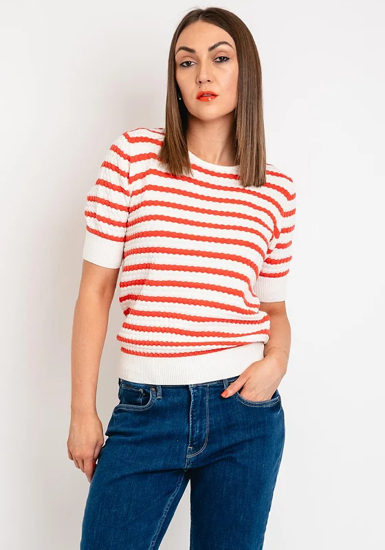 Incredible Savings Inside!Freequent Dodo Striped Short Sleeve Knit Sweater, Hot Coral Incredible Savings Inside!Freequent Dodo Striped Short Sleeve Knit Sweater, Hot Coral