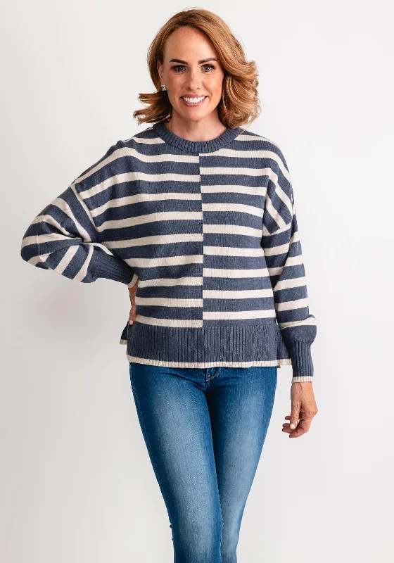 Flash Deals – Act Quickly!Fransa Bitte Striped Knit Jumper, Blue