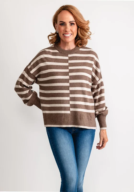 Grab Yours Before It’s Too Late!Fransa Bitte Striped Knit Jumper, Brown