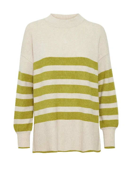 Save Money, Shop Happy!Fransa Bitte Horizontal Striped Jumper, Green and Beige