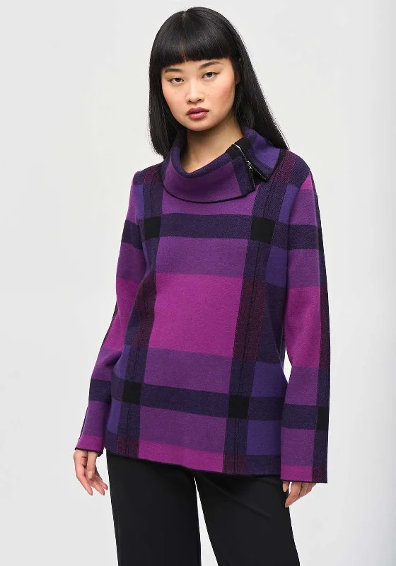 Limited Edition, Limited Price!Joseph Ribkoff Check Zip Neck Jumper, Purple