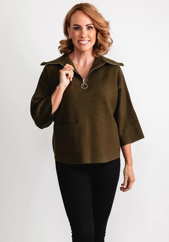 Best Price of the Season!Joseph Ribkoff Oversized Dolman Half Zip Jumper, Green