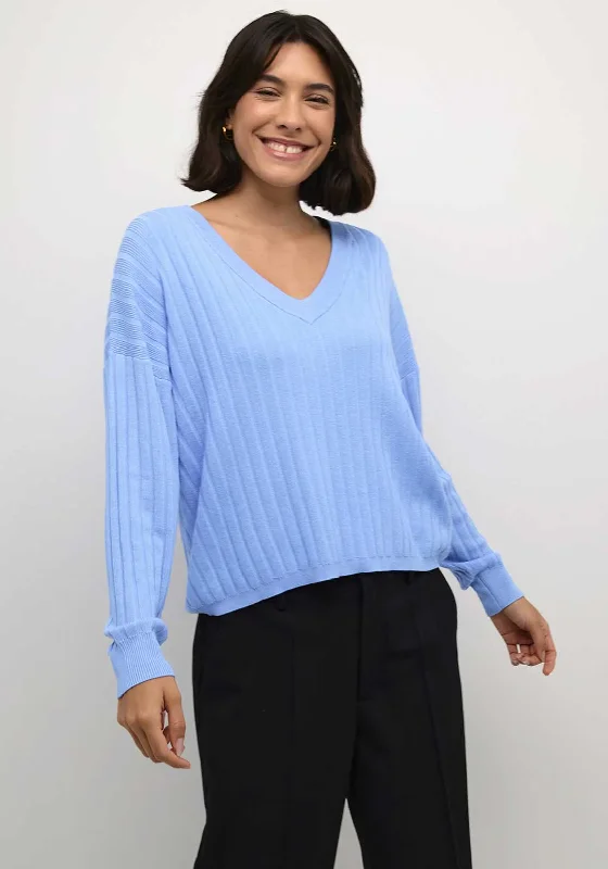 Shop Now and Save!Kaffe Lola V Neck Knitted Sweater, Vista Blue