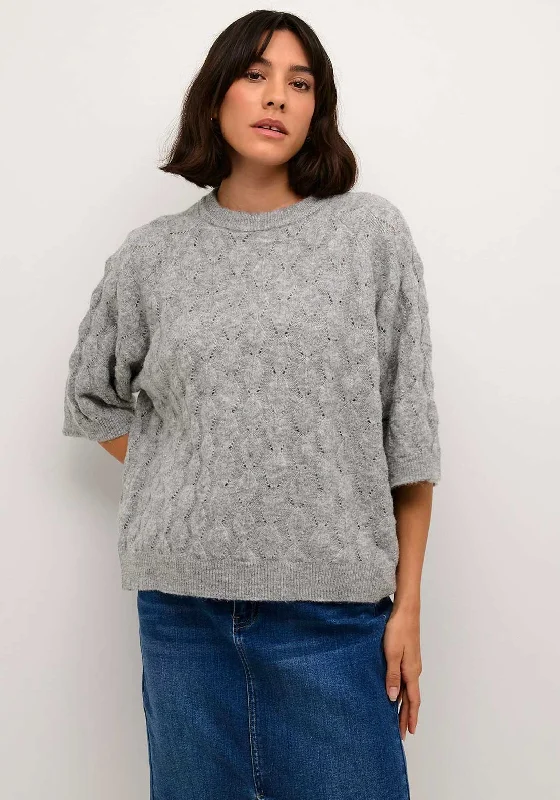 One Click Away from Big Savings!Kaffe Malene Cropped Sleeve Knit Sweater, Grey Melange