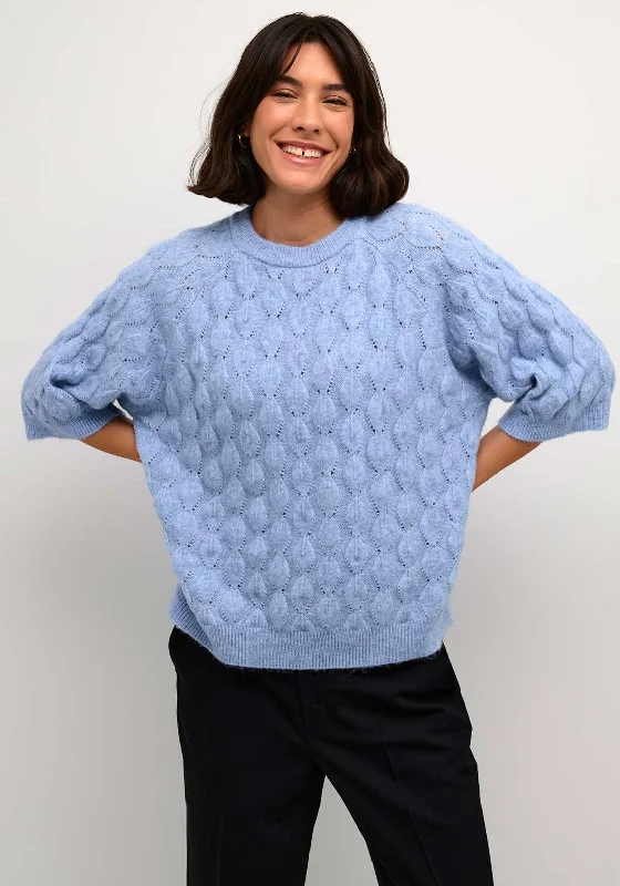 Your Shopping Wish, Our Discount Command!Kaffe Malene Cropped Sleeve Knit Sweater, Vista Blue