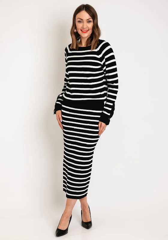 Massive Price Cuts!Serafina Collection One Size Striped Knitted Two Piece, Black