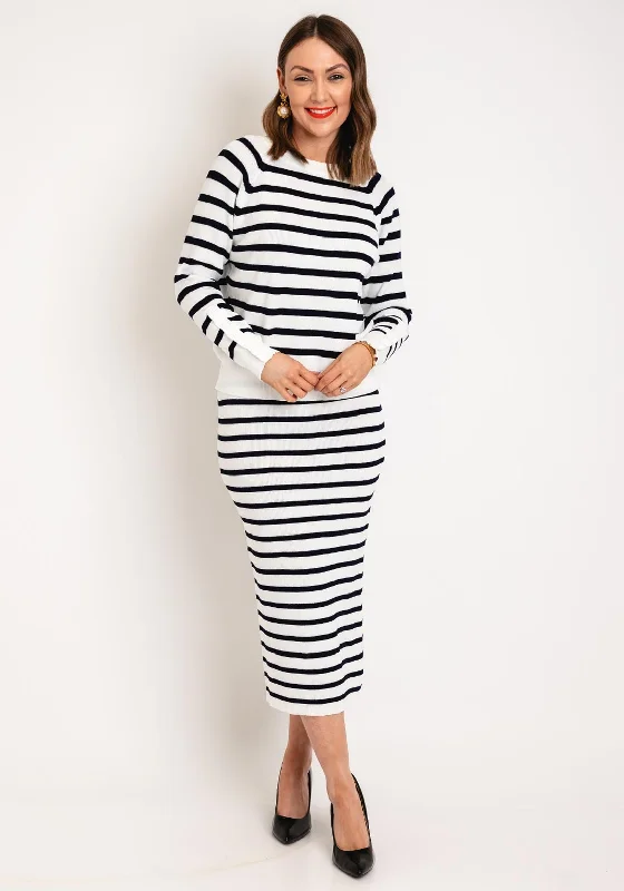 Upgrade for Less!Serafina Collection One Size Striped Knitted Two Piece, White