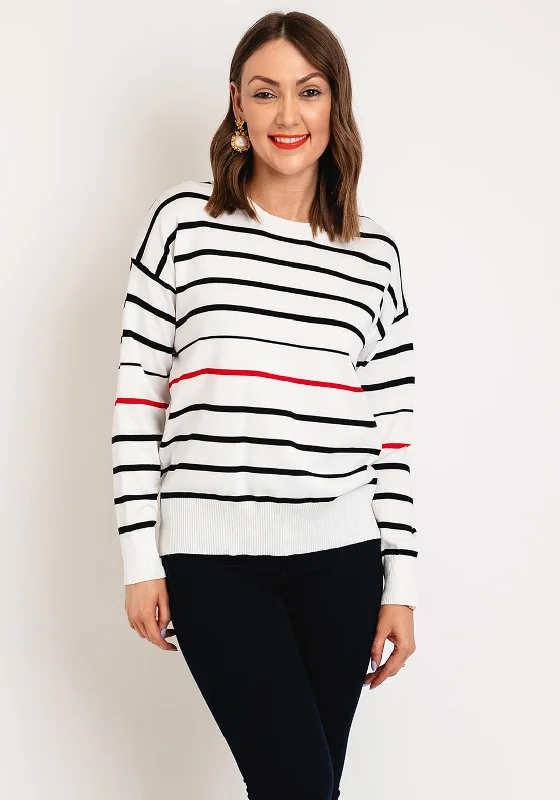Only a Few Left – Order Now!Serafina Collection One Size Contrast Stripe Sweater, White Only a Few Left – Order Now!Serafina Collection One Size Contrast Stripe Sweater, White