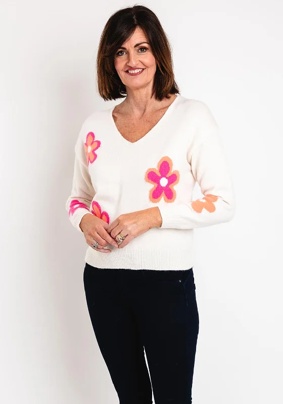 The Best Deals Won’t Wait!Serafina Collection One Size Flower Print Sweater, Ecru