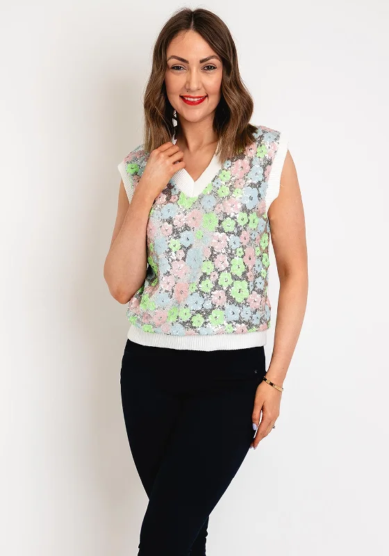 Your Discount is Waiting!Serafina Collection One Size Floral Sequin Sweater Vest, White Your Discount is Waiting!Serafina Collection One Size Floral Sequin Sweater Vest, White