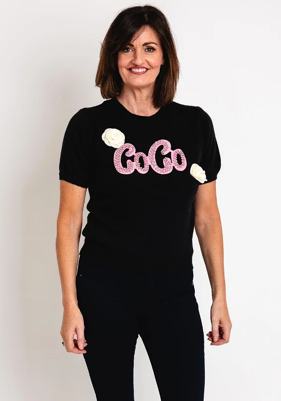 Your Favorite Sale is Back!Serafina Collection One Size Beaded Text Sweater, Black