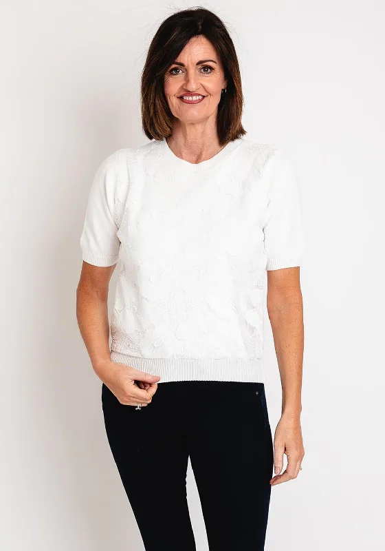 More Discounts, More Joy!Serafina Collection One Size Floral Mesh Sweater, White