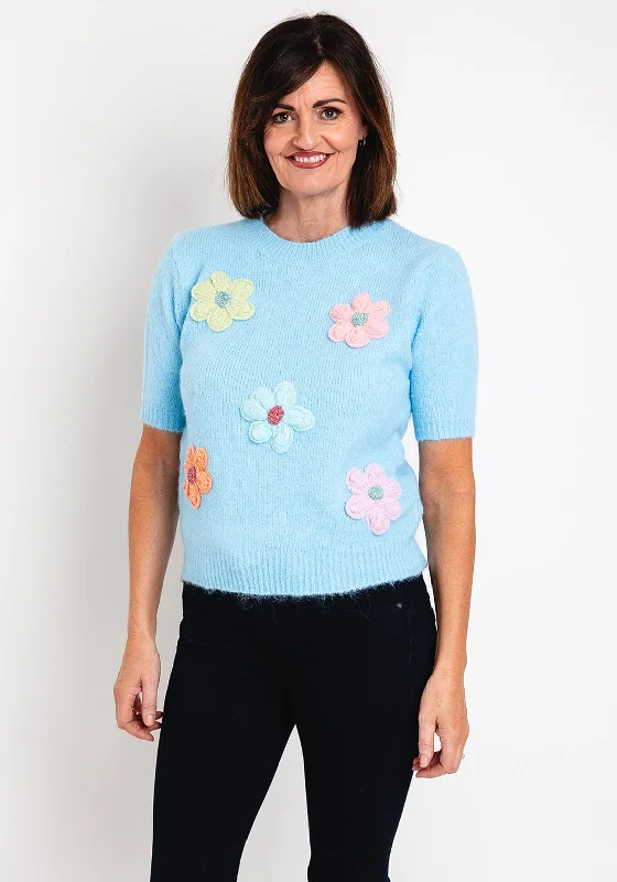 Time to Snag a Bargain!Serafina Collection One Size Knitted Flower Applique Sweater, Blue Time to Snag a Bargain!Serafina Collection One Size Knitted Flower Applique Sweater, Blue