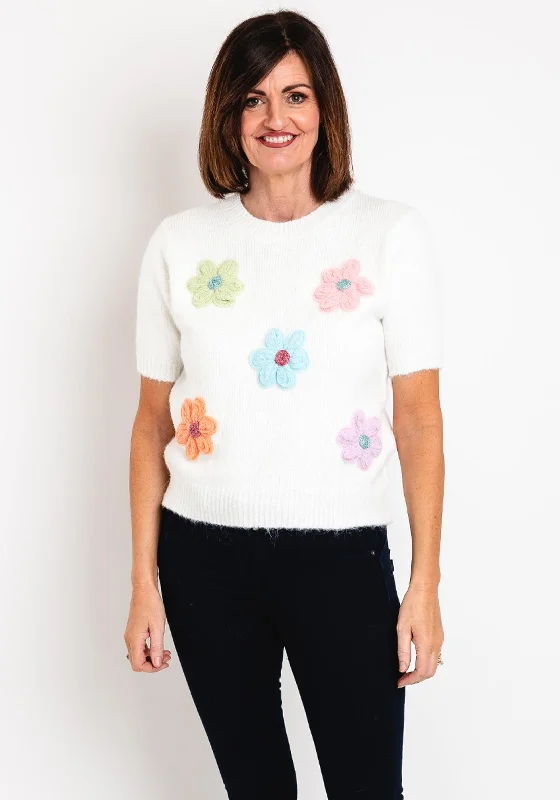 Today’s Deals, Tomorrow’s Regrets!Serafina Collection One Size Knitted Flower Applique Sweater, White Today’s Deals, Tomorrow’s Regrets!Serafina Collection One Size Knitted Flower Applique Sweater, White