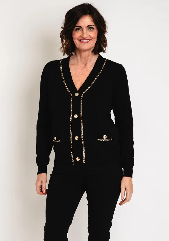 Mega Sale Happening Now!Malissa J One Size Gold Chain Trim Knit Cardigan, Black