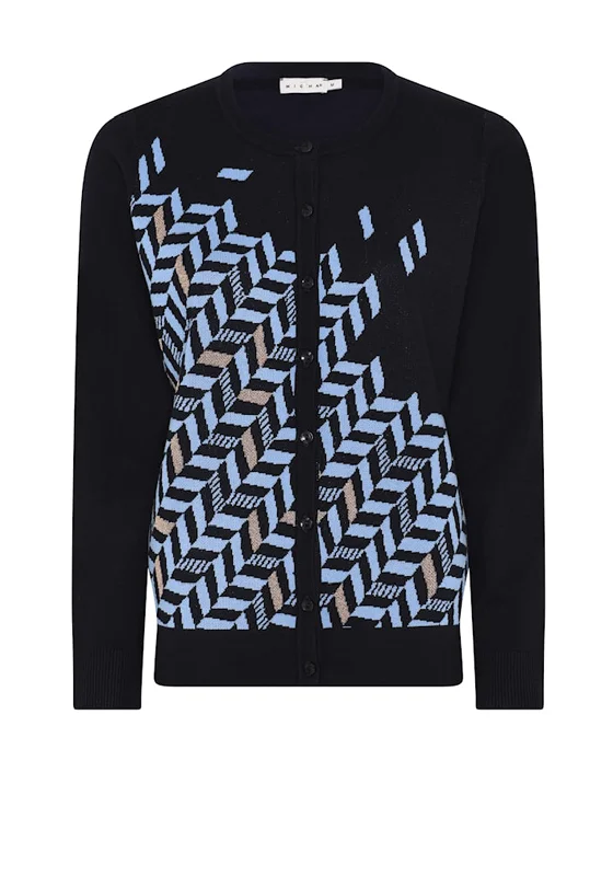Shop the Hottest Deals!Micha Metallic Geometric Print Cardigan, Navy