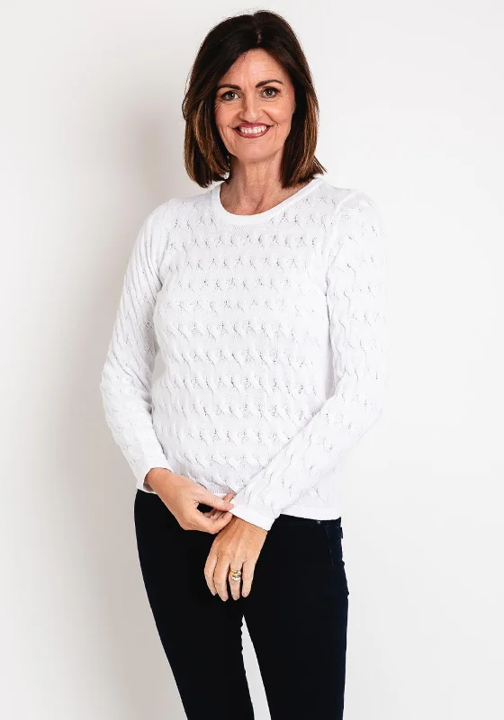 Amazing Prices You Can’t Resist!Micha Round Neck Cable Knit Sweater, White