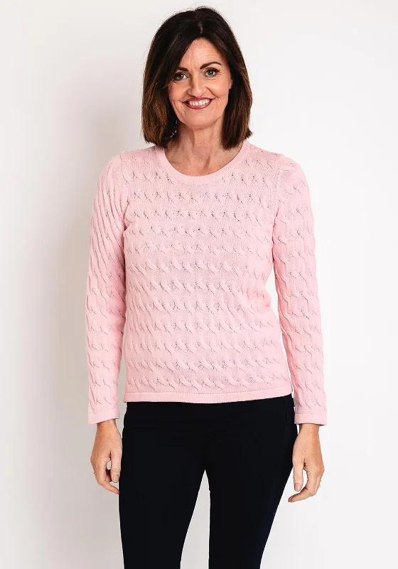 Shop More, Spend Less!Micha Round Neck Cable Knit Sweater, Pink