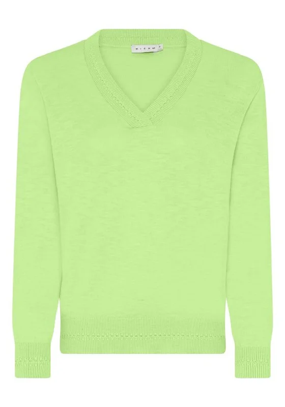 Lowest Prices Guaranteed!Micha Linen Blend V Neck Jumper, Lime Green