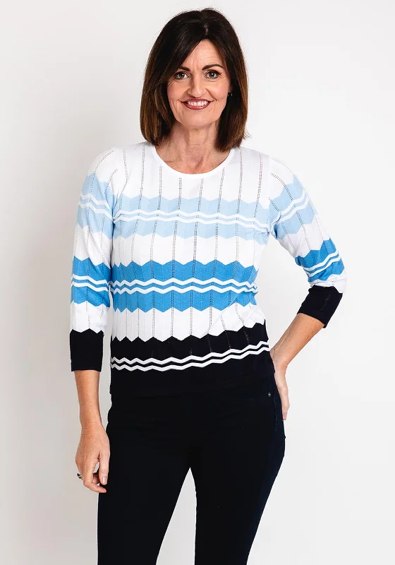 Your Chance to Save is Now!Micha Round Neck Zig Zag Sweater, Blue