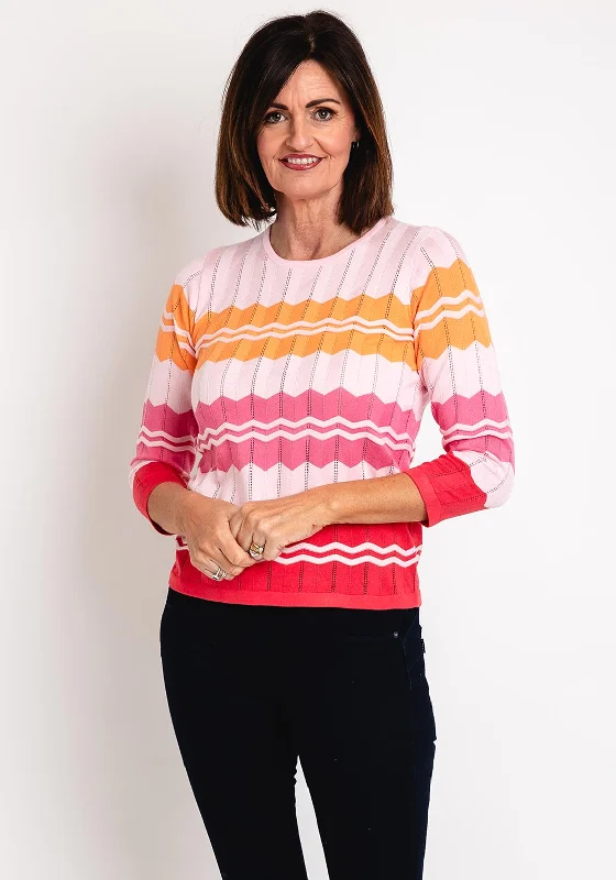 Save Like Never Before!Micha Round Neck Zig Zag Sweater, Pink