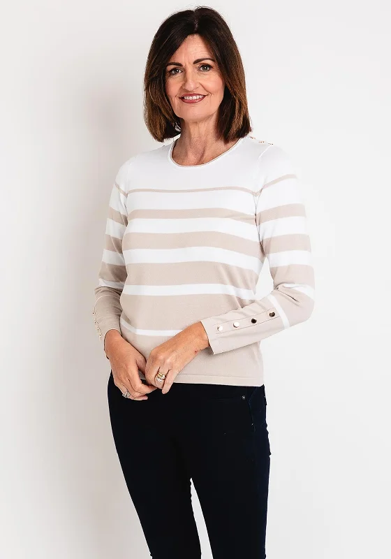 Instant Savings Await!Micha Button Detail Striped Sweater, Beige & White
