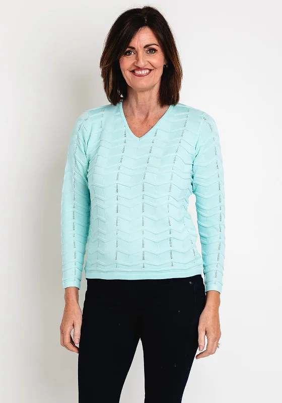 Best Deals Just for You!Micha V-Neck Zig Zag Embossed Sweater, Mint