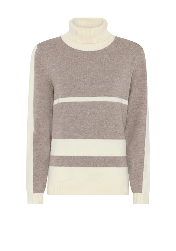 Best Price of the Season!Micha Colour Block Polo Neck Jumper, Cream and Camel