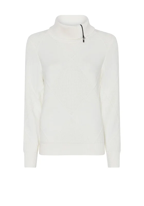 One Day Only – Huge Savings!Micha Zip Neck Diamond Knit Jumper, Off White
