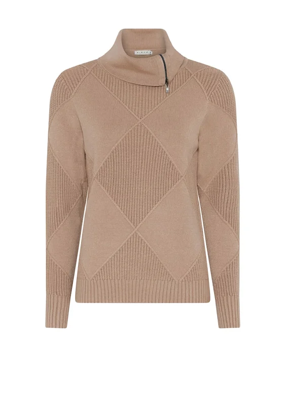Shop Smart, Save Big!Micha Zip Neck Diamond Knit Jumper, Camel