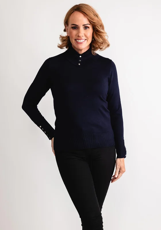Massive Price Cuts!Micha Stud Detail Polo Neck Jumper, Navy