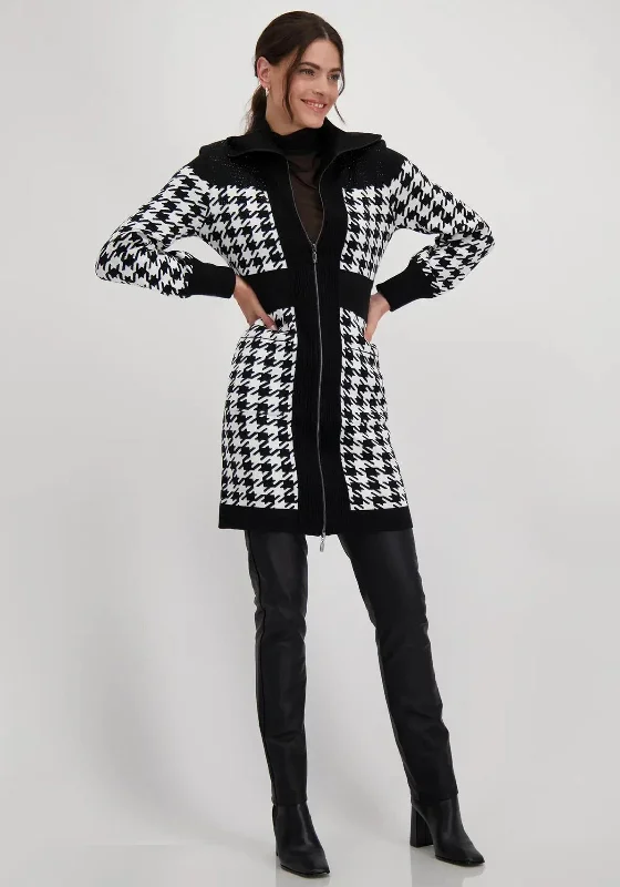 Exclusive Savings This Week!Monari Houndstooth Zipped Long Cardigan, Black & White