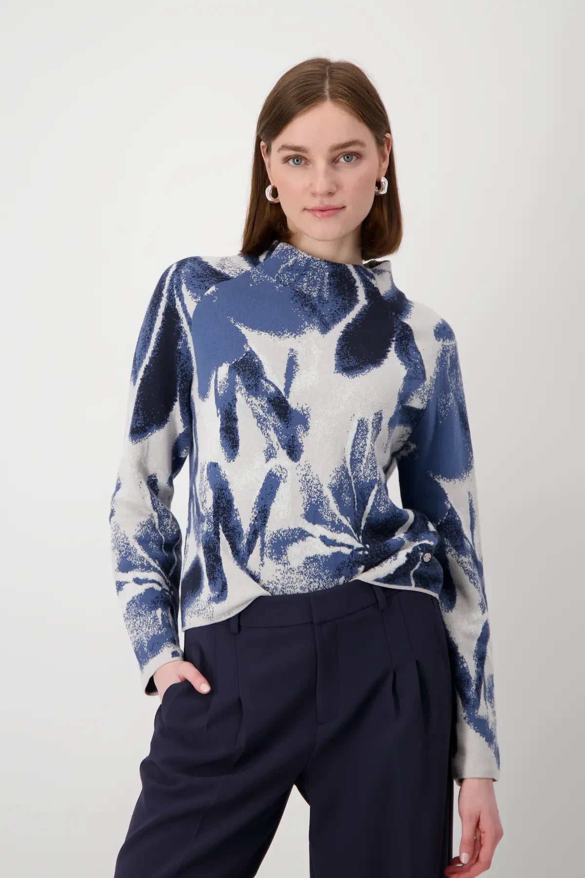 Price Drops You’ll Love!Monari Floral Jacquard Knit Neck Knit Jumper, Blue