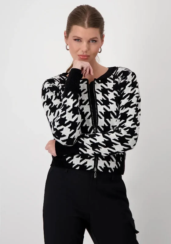 Save Up to 50% Off!Monari Houndstooth Zipped Short Cardigan, Black & White