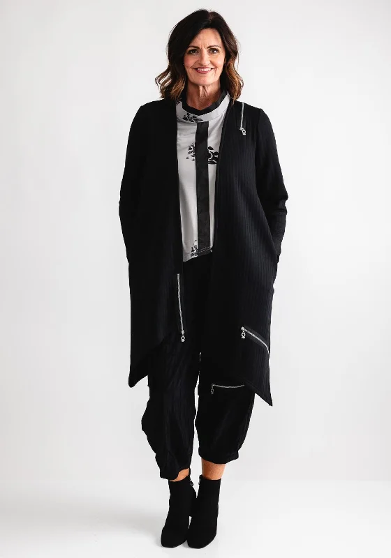 Limited Time Offer!My Soul Line Pattern Long Cardigan, Black