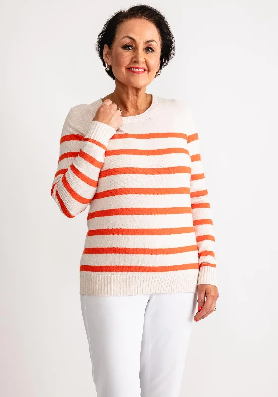 Limited Deals, Unlimited Savings!Olsen Henny Striped Round Neck Jumper, Beige and Orange