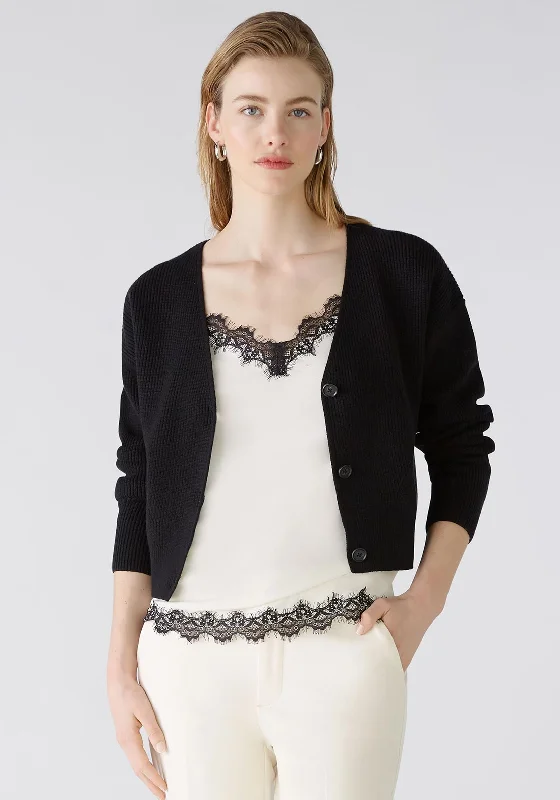 Hurry, Sale Ends Soon!Oui Ribbed Knit Short Cardigan, Black