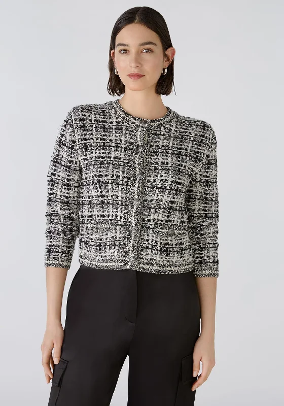 Save Up to 50% Off!Oui Tweed Knit Short Cardigan, Black & Off White